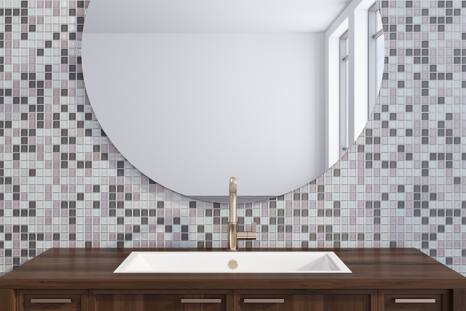 Gray tile bathroom sink